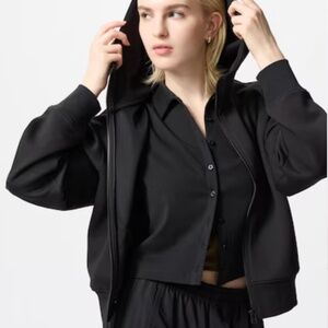 NEW UNIQLO DRY SWEAT FULL ZIP CROPPED HIGH NECK HOODIE BLACK